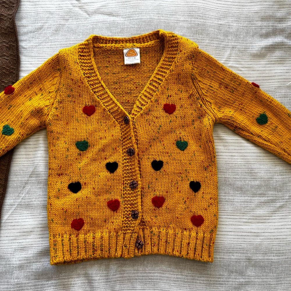 Yellow Cardigan with Heart Accents